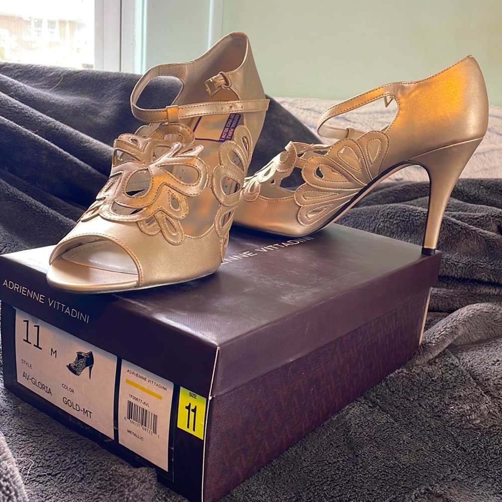 Brand New Adrienne Vittadini Shoes. Color is classified as a metallic gold